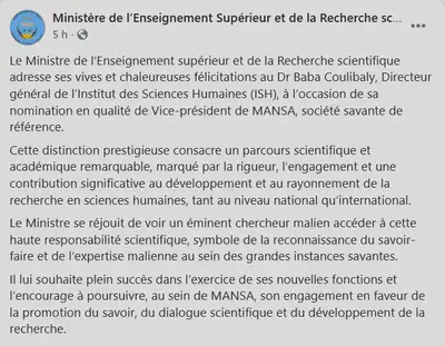 Felicitations du ministre